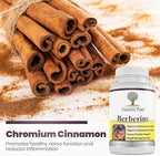 Simply Natures Pure Premium Berberine HCl 500mg - 120 Capsules - Cardiovascular Gastrointestinal Immune Support - Chromium Cinnamon (Pack of 2)