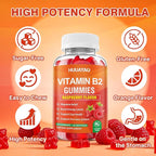 Vitamin B2 Gummies, Riboflavin Supplement with Magnesium for Kids & Adults, B2 Gummies for Migraine Relief & Nervous System Support, Vegan, Sugar-Free, Raspberry Flavor, 60 Count