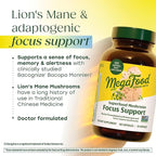 MegaFood Superfood Mushroom Focus Support - Lions Mane Supplement Capsules - Doctor Formulated – Lion’s Mane Mushroom Supplement with Clinically Studied Bacopa - Vegan - 60 Capsules, 30 Servings