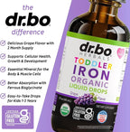 Iron Supplement for Toddlers & Kids - Organic Liquid Iron Drops for Kids, Toddler, Baby, Infant, Toddlers Supplements Ages 1-3 - Organic Vegan Toddler Liquid Drops Supplement, Gluten Free, Non-GMO 2oz