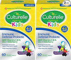 Culturelle Immune Defense Probiotic with Vitamin C,Vitamin D and Zinc + Elderberry,Non-GMO,4-in-1 Immune Support for Kids Ages 3+*,Mixed Berry Chewables,60 Count (Pack of 2)