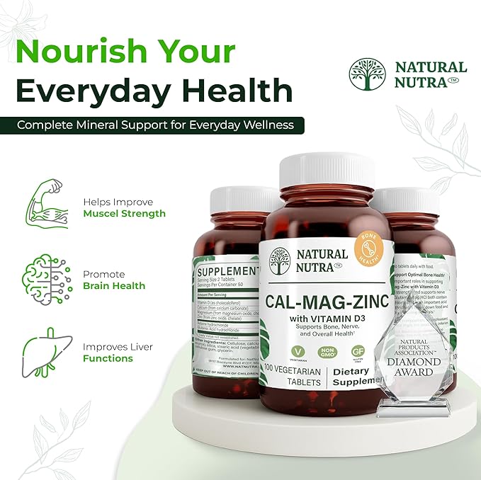 Natural Nutra Calcium Magnesium Zinc with Vitamin D3 - CMZ Supplement | Bone Strength, Immune Support, Muscle & Nerve Health - Cal-Mag Zinc Supplement - Digestion Support - 100 Tablets (Pack of 3)
