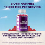 Vitamatic Biotin Gummies 10,000 mcg for Stronger Hair, Skin & Nails - 60 Vegan Gummies - Also Called Vitamin B7 (6 Bottles)
