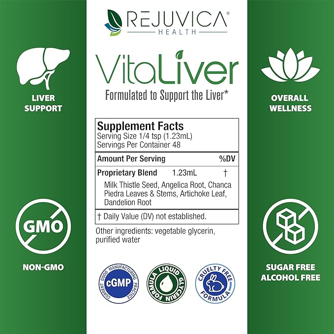 Rejuvica Health VitaLiver | Liver Cleanse & Detox Drops | Milk Thistle, Artichoke, Chanca Piedra & Dandelion Extract | Fatty Liver Support Repair Supplement for Men & Women | 1+ Months Supply