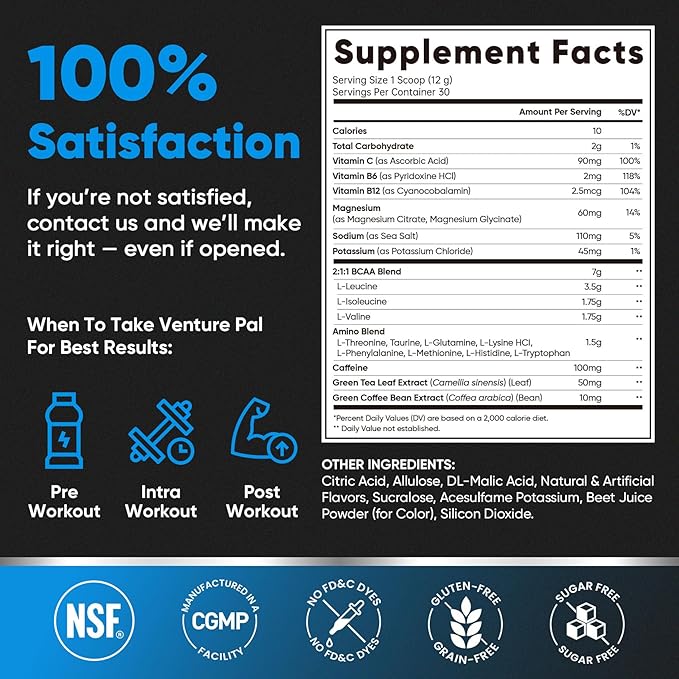 Sugar Free 7g BCAA + EAA Powder | Supports Muscle Recovery, Growth, Strength & Endurance – 9 Essential Amino Acids with L-Glutamine, Caffeine, Vitamin & Electrolyte for Energy & Hydration, Gluten Free