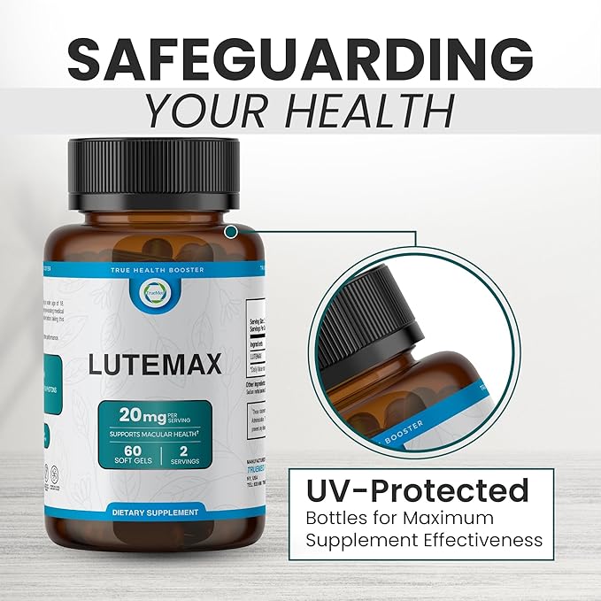 Lutemax 20mg 30 Days Supply Eye Supplement - Supports Macular Health, Vision Clarity, Heart Health, Protects Eyes from Blue Light & Photons, Antioxidant Protection, GMP Certified 60 Softgel.