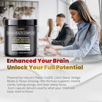 VEGATOT Brain Booster Brain Health Complex Supplement Concentrated with CoQ-10 VIT B6 Lion's Mane Ginkgo Biloba Lemon Balm Ginseng - Focus Memory Energy