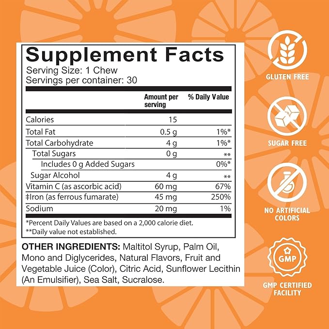 Celebrate Vitamins Iron Supplement with Vitamin C - 45mg Iron, 60mg Vitamin C, Bariatric Vitamins for WLS Patients, Vertical Sleeve & Gastric Bypass Surgery - Cherry, 30 Soft Chews