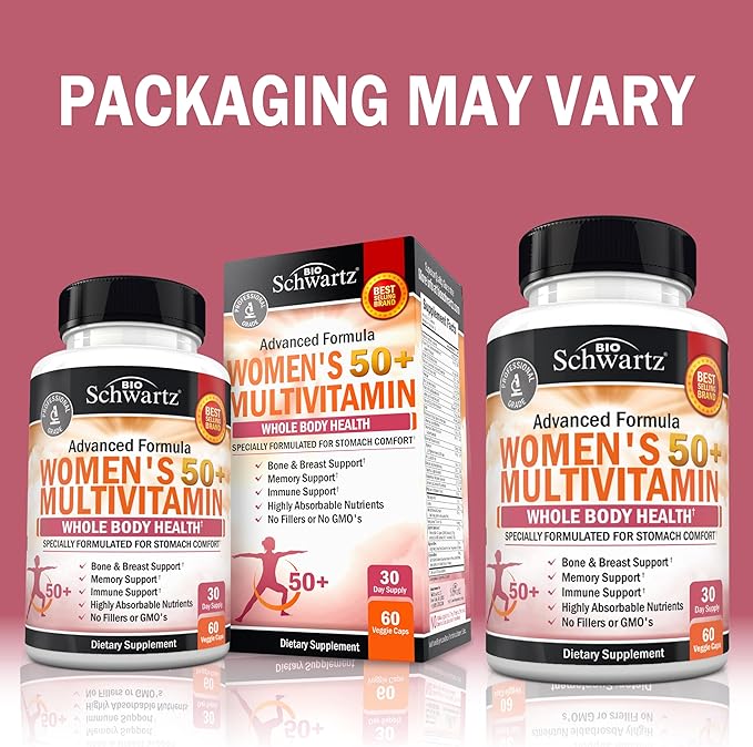 Daily Multivitamin for Women 50 & Over – Memory Support Supplement – Promotes Stress Reduction & Healthy Immune Response – Women's Multivitamin Supplement Designed for Stomach Comfort - 60 Capsules