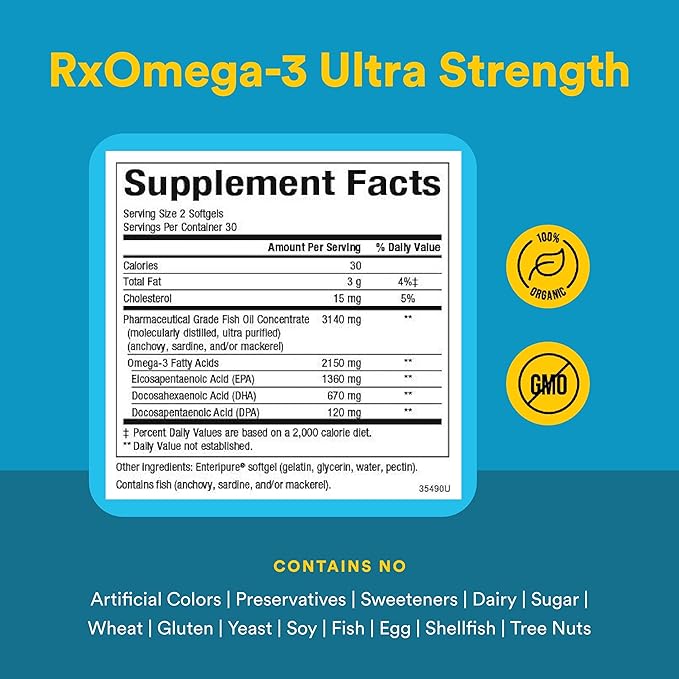 Natural Factors RxOmega-3 Ultra Strength - Brain & Heart Health Support - Eye Health Supplement with EPA & DHA - Supplement with Omega-3 Fatty Acids - 150 Softgels (75 Servings)
