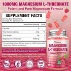 Magnesium L-Threonate Gummies 1000mg, Sugar-Free Magnesium Threonate Supplement for Kids & Adults, Nervous & Muscle System Support, Non-GMO, Raspberry Flavor, 60 Count