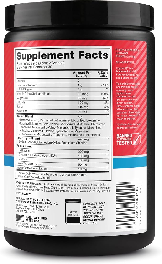 Optimum Nutrition Amino Energy Powder Plus Focus, with BCAA, Electrolytes, and Caffeine, Juicy Strawberry, 30 Servings (Packaging May Vary) (Pack of 6)
