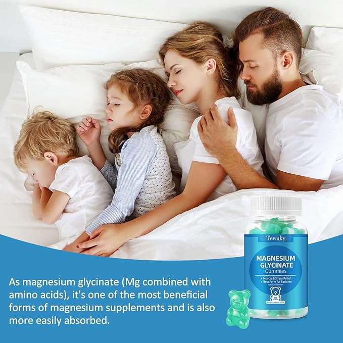 Magnesium Glycinate Gummies 2 Bottles, Sugar-Free for Adults & Kids, Best Magnesium Gummies for Sleep, Stress & Muscle Relief, Supports Bone & Nerve Health, Vegan, Pectin-Based, Blueberry Flavor