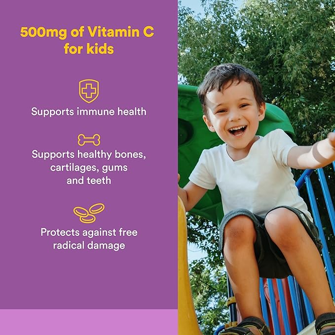 Natural Factors, Kids Chewable Vitamin C 500 mg, Supports Immune Health, Bones, Teeth and Gums, Blueberry, Raspberry and Boysenberry, 90 Count (Pack of 1)