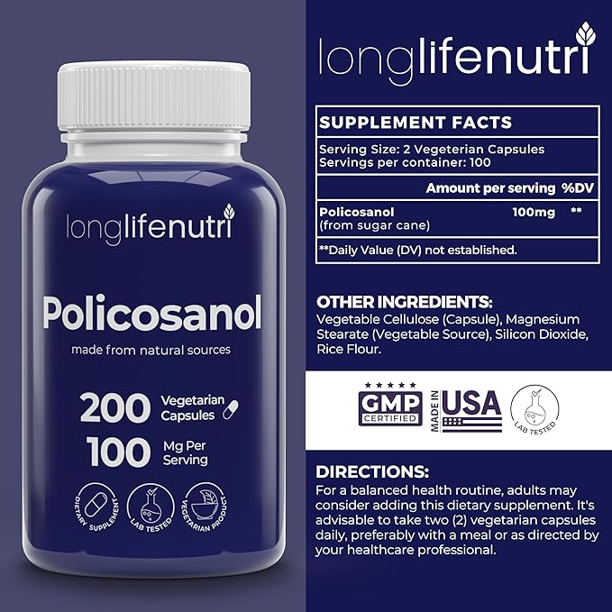 LongLifeNutri Vitamin K2 MK-7 100 mcg & Policosanol 100 mg Bundle – 120 Veg Capsules + 200 Veg Capsules, Up to 4-Month Supply, Bone & Heart Wellness Support, Lab Tested, Non-GMO, Made in USA