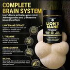 KEY ELEMENTS Organic Lions Mane Supplement Capsules with MCT Oil for Brain Support & Relaxed Focus - Lion's Mane Extract with Ashwagandha and L-Theanine - Lions Mane Mushroom Softgels
