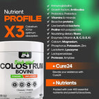 Bovine Colostrum X3 Supplement Powder for Humans, 100% Pure Whole Natural Grass Fed Superfood, High IgG, Plus Probiotic & Prebiotic, Unflavored, Made in USA