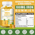 1 Pack 100MG Iron Supplements Gummies for Women & Men - Contains Vitamin C, A, B - Suitable Adults & Kids, Iron Deficiency, Immune & Energy Support, Pineapple Flavor, Non-GMO, 60 Counts