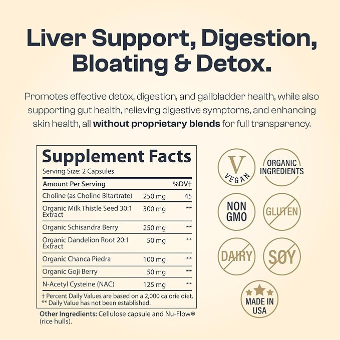 My Vida Origins Liver Detox with Organic Milk Thistle Organic Dandelion Extract and Choline with NAC – Liver Detox 120 Capsules