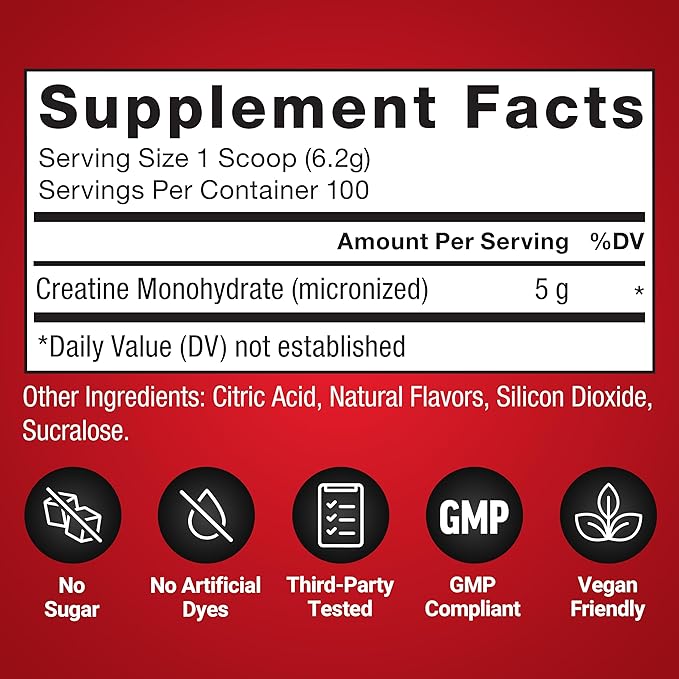 Force Factor Creatine Monohydrate Powder, 5g Micronized Dose to Support Muscle Growth, Strength, Recovery, Cognitive Health & Working Memory, Blue Raspberry, 100 Servings