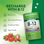 Nature's Truth B12 Vitamin 5000 mcg | 60 Tablets | Fast Dissolve Natural Berry Flavor | Vegan, Non-GMO & Gluten Free Supplement
