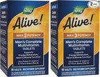 Nature's Way Alive! Men’s Max3 Potency Multivitamins, Supports Energy Metabolism*, Heart & Muscle Function*, with Methylated B12 and Folate, Gluten-Free, 90 Tablets, (Pack of 2)