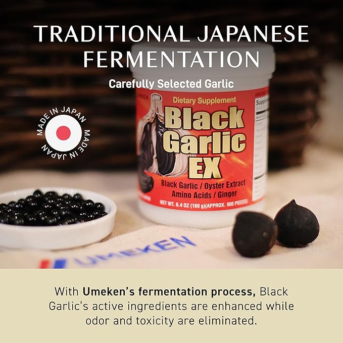 Umeken Black Garlic EX, Fermented Concentrate with Vitamin B, Allicin, Amino Acid, Fermented Black Garlic Supplement, Oyster Extract, Ginger, 4-6 Month Supply, 6.4 Ounce 180g Bottle, Pack of 2