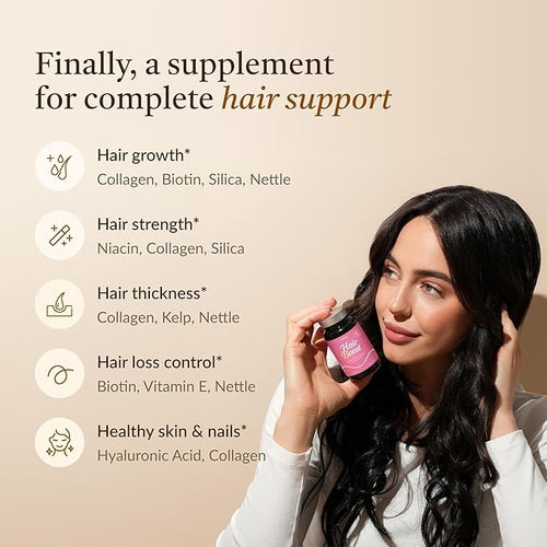 18-in-1 Hair Growth Supplement | Collagen, Hyaluronic Acid, Nettle, Silica, Biotin, Grape Seed Extract, Bamboo | Stronger, Thicker, Longer Hair – Supports Hair Volume, Shine, Scalp & Nail Health