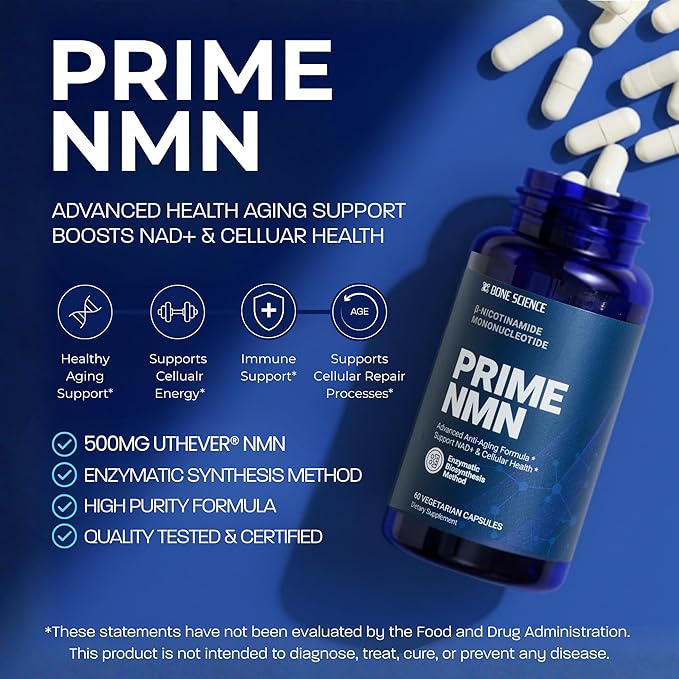 BONE SCIENCE Uthever NMN & Pterostilbene 6-in-1 Complex with Resveratrol, Glutathione & BioPerine - High Purity Stabilized NAD+ Precursor for Healthy Aging & Cellular Energy - 72 Vegetarian Capsules