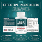 Height Growth Maximizer, Calcium, Vitamin D3 and Zinc Blend Pills, Bone Growth Supplement for Kids and Teens, Bone Strength, Density Support, GMO-Free, Gluten-Free, Made in USA, 60 Caps