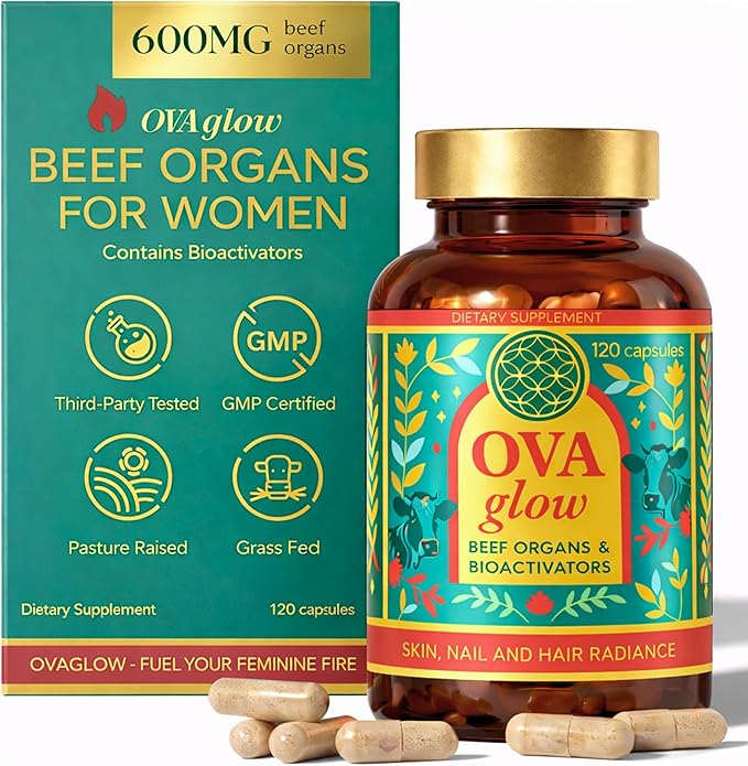 Beef Organs for Women - 100% Grass Fed, Pasture Raised in New Zealand - 120 Caps - Collagen Blend featuring Placenta, Bone Marrow, Thymus, Amla, Astaxanthin, MSM, Pearl Powder & Bamboo Silica