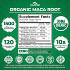 Zazzee USDA Organic Maca Root 10:1 Extract, Red, Black & Yellow Maca, 1500 mg per Serving, 120 Vegan Capsules, Black Pepper Extract, 2 Month Supply, Energy & Stamina Support, Non-GMO, Made in the USA