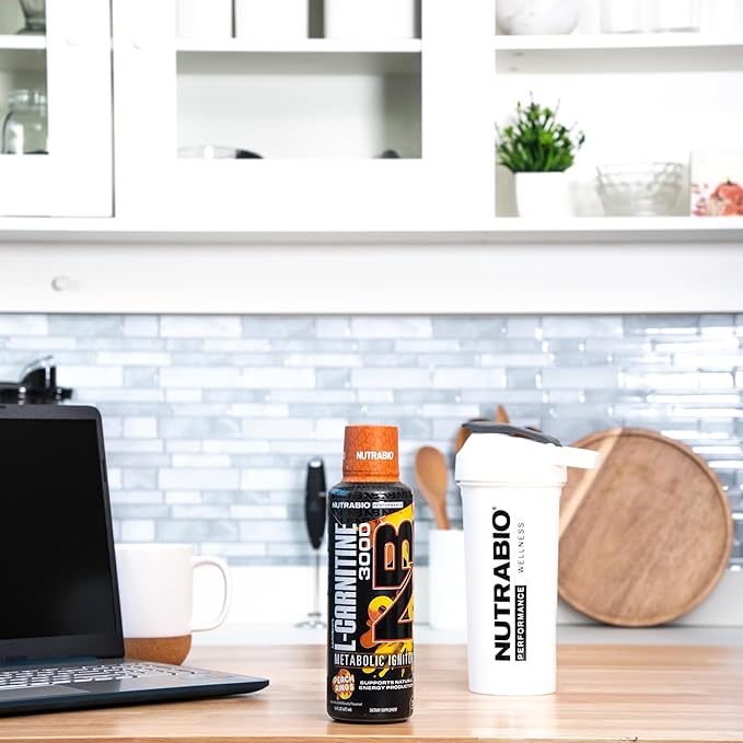 NutraBio – L-Carnitine Liquid Shots – 3000mg, (Peach Rings) – 10mg of Vitamin B-5 – Zero Carbs & Sugars – Energy Production – Muscle Recovery
