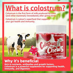 Bovine Colostrum Chews Supplement with probiotics for Gut Health, Bloating, Immune Support, Skin, Hair Growth and Beauty - Strawberry Flavor (60 Servings)