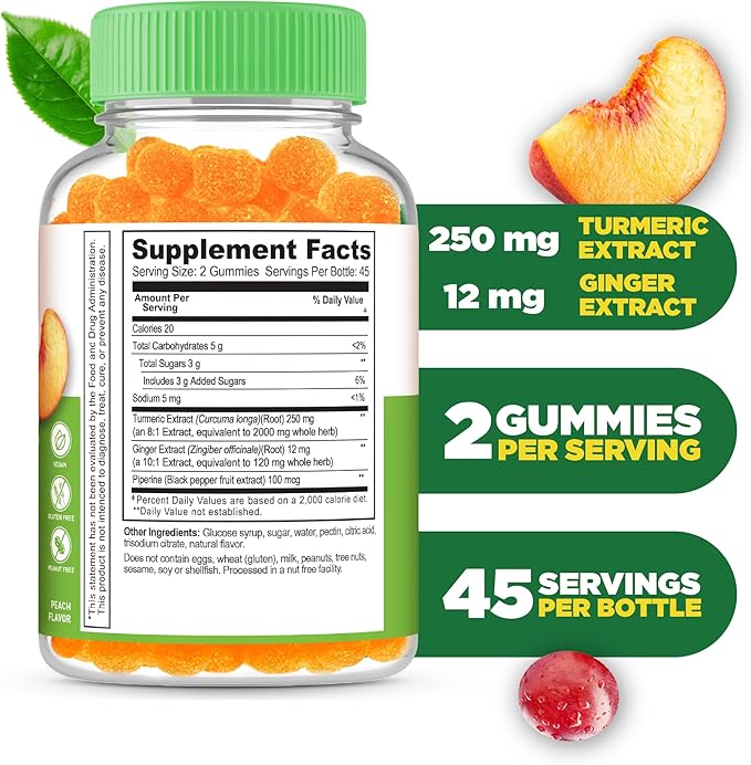 Lifeable Turmeric Curcumin with Ginger & Black Pepper Extract – Great Tasting Natural Flavor Gummy –Vegetarian GMO-Free Supplement – 90 Gummies