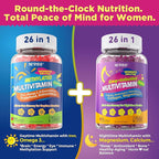 NEVISS 52-in-1 Methylated Multivitamin for Women Gummies with Iron, Omega-3, B6 B9 B12 for Day | Magnesium Glycinate, Calcium, Collagen for Night Renewal/Sleep, Womens 18 30 40 50 60 70+ AM PM Daily