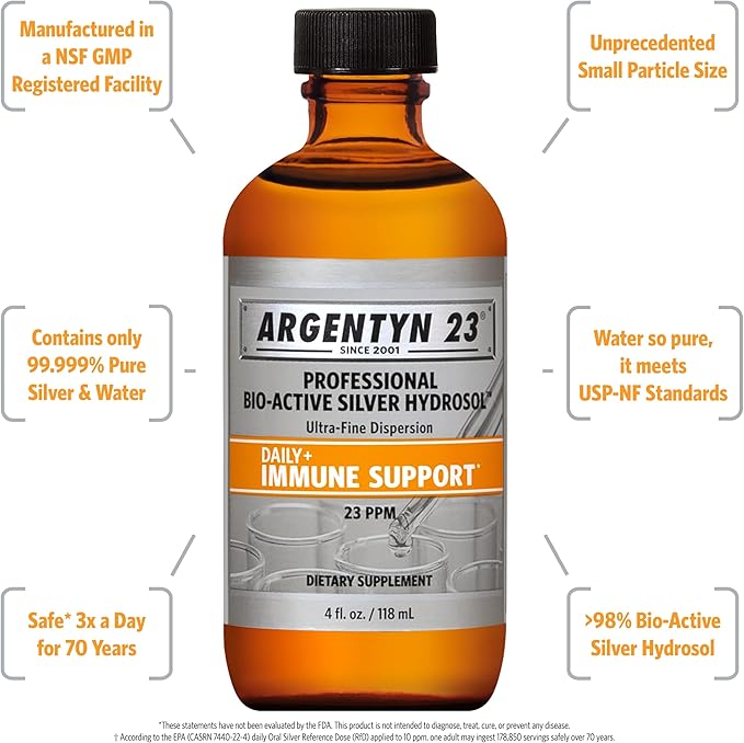 Argentyn 23 Professional Immune Support - Colloidal Silver, Bio-Active Silver Hydrosol, 23 ppm, Liquid Twist Top, 4 Fl Oz (118 mL)