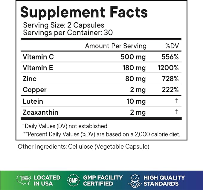 Superfood MD AREDS 2 Eye Vitamin & Mineral Supplement, Contains Lutein, Vitamin C and E, Zeaxanthin, Zinc with Added Copper - 180 Count