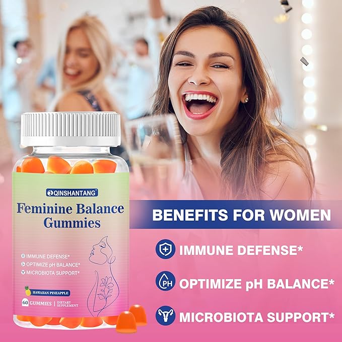 Feminine Balance Gummies for Women pH, Premium Balance Supplement for Women, Sugar Free Hawaiian Pineapple and Probiotic | Boost pH Health & Immune Support | Vegan, Gluten-Free, 60 Count