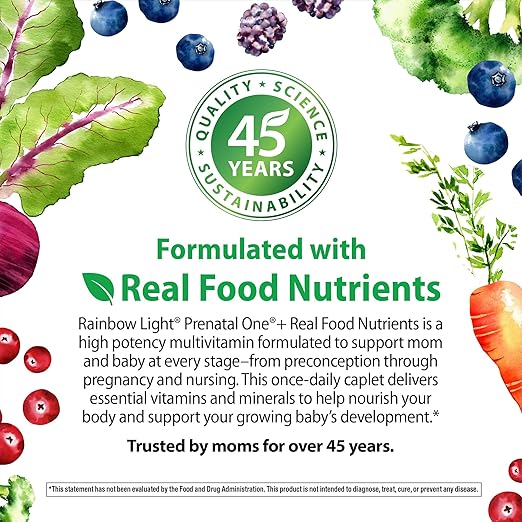 Rainbow Light Prenatal One Multivitamin Support from Conception to Postnatal, High Potency, Clinically Proven Absorption of Vitamin D, B2, Folate, Calcium, Zinc, Iron - 150 Tablets, 5 Month Supply
