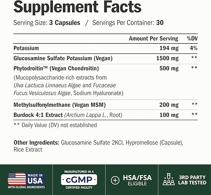 Glucosamine Chondroitin MSM – Joint Support Supplement for Women and Men with Glucosamine Sulfate 1500 mg, Chondroitin and MSM – for Cartilage, Joint Health and Flexibility – 2 Pack, Vegan