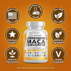 Clean Nutraceuticals Ashwagandha Maca Root Fenugreek Supplement with Tongkat Ali Ginseng - Assists with Stress, Mood & Thyroid - Ashwagandha Capsules Fenugreek Caps - 1 Pack