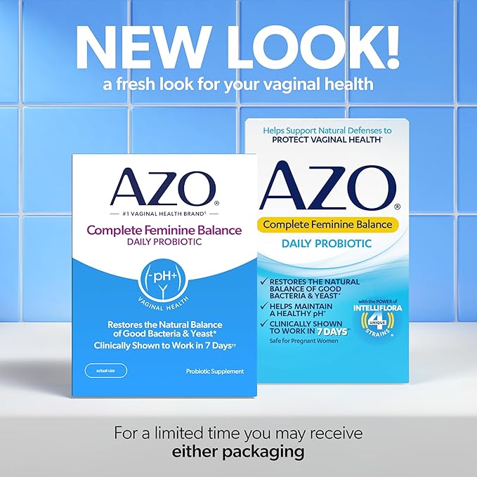 AZO Complete Feminine Balance Daily Vaginal Probiotics for Women, Clinically Proven to Help Protect Vaginal Health, Helps balance pH and yeast, 60 Count