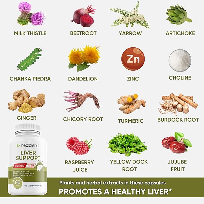 Liver Support - Natural Milk Thistle and Zinc Supplement - Helps Detox and Cleanse The Liver, Supports Digestive Health and Detoxification - 60 Veggie Capsules (30 Days Supply)