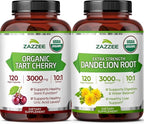 Zazzee Herbal Uric Acid Cleanse Bundle | USDA Organic Dandelion Root Extract Capsules Plus Super Concentrated 10:1 Organic Tart Cherry Extract Capsules | Non-GMO Vegan & ISO Lab Tested