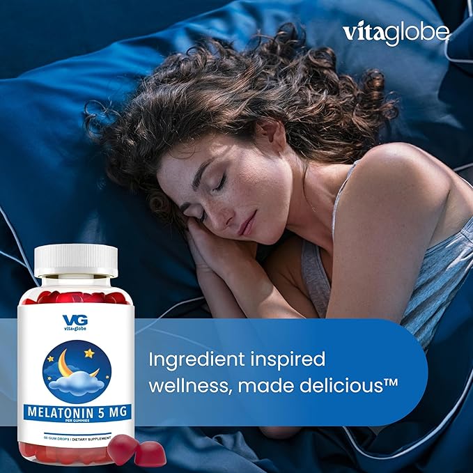 VITA GLOBE Melatonin Gummies 5mg, Sleep Aid Gummies, Sugar Free- Non-GMO, Vegan and Sleep Aid Supplement, Supports Relaxation & Healthy Sleep Cycle, 50 Count Sleep Aid Gummy (Pack of 2)