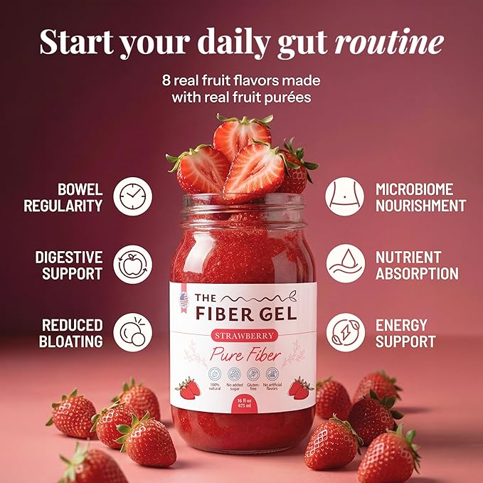 The Fiber Gel High Dietary Fiber Prebiotic Gel Formula — 100% Natural & Clean Label — Plant-Based Psyllium Husk & Inulin Complex — Keto Friendly, Vegan, No Added Sugar — Strawberry, 32 oz