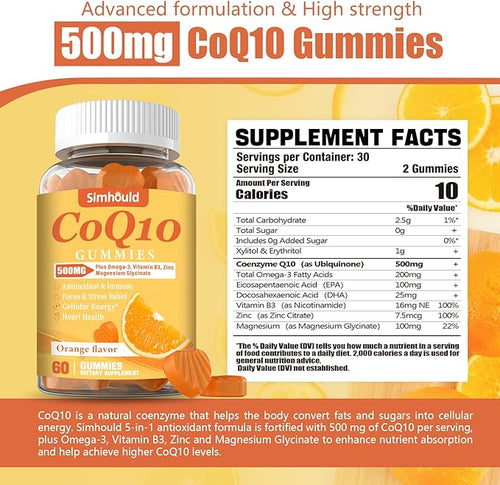 2 Pack CoQ10 500MG Gummies - Plus Omega-3, Magnesium, Vitamin B3 & Zinc - 3X Better Absorption Coenzyme Q10 Supplements for Heart Health, Cellular Energy & Antioxidant, Non-GMO 120 Counts