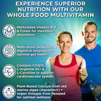 Vegan Whole Food Daily Multivitamin Without Iron, Methylated Multivitamin for Women and Men, Made with Fruits & Vegetables, B-Complex, Probiotics, Enzymes, CoQ10, Omegas, Turmeric, Non-GMO, 180 Count