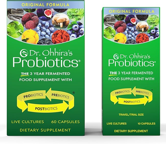 Essential Formulas Dr. Ohhira's Probiotics, Original Formula, 60 Caps with Bonus 10 Capsule Travel Pack - 13 Probiotic Strains with Prebiotics and Postbiotics (Pack of 2)